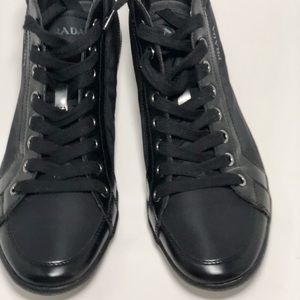 Prada men’s high top nylon & leather sneakers US10